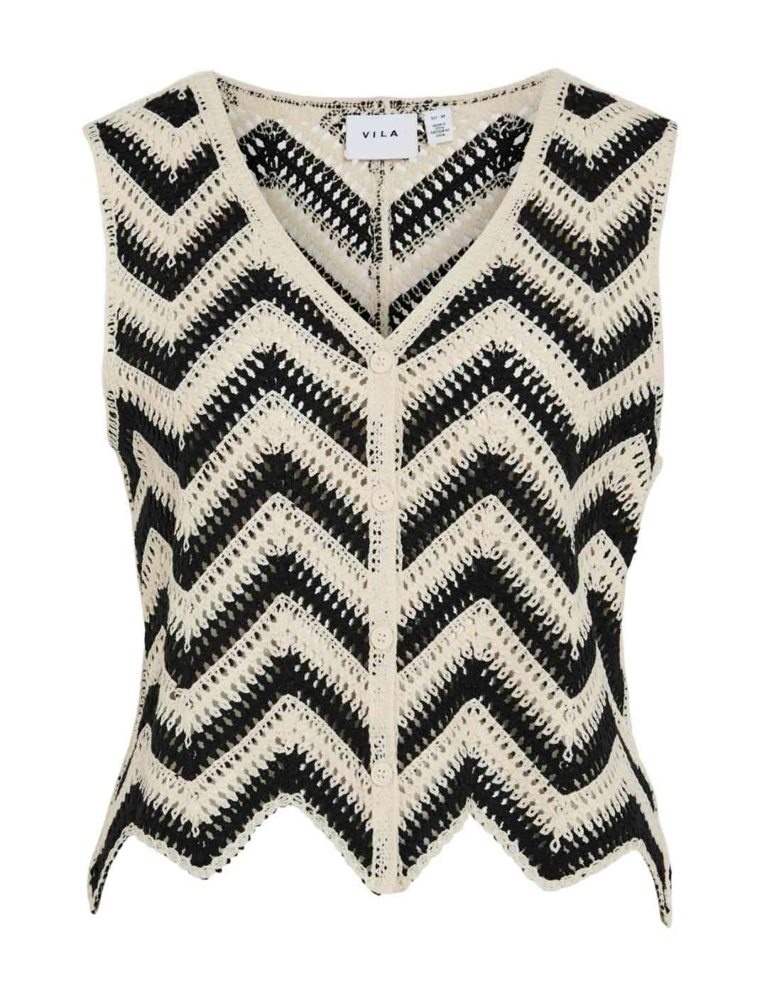 Chaleco Vila Serilda de punto bicolor cuello V para mujer