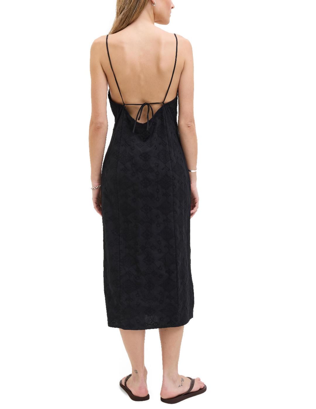 Vestido JJXX Mika midi negro bordado botones para mujer