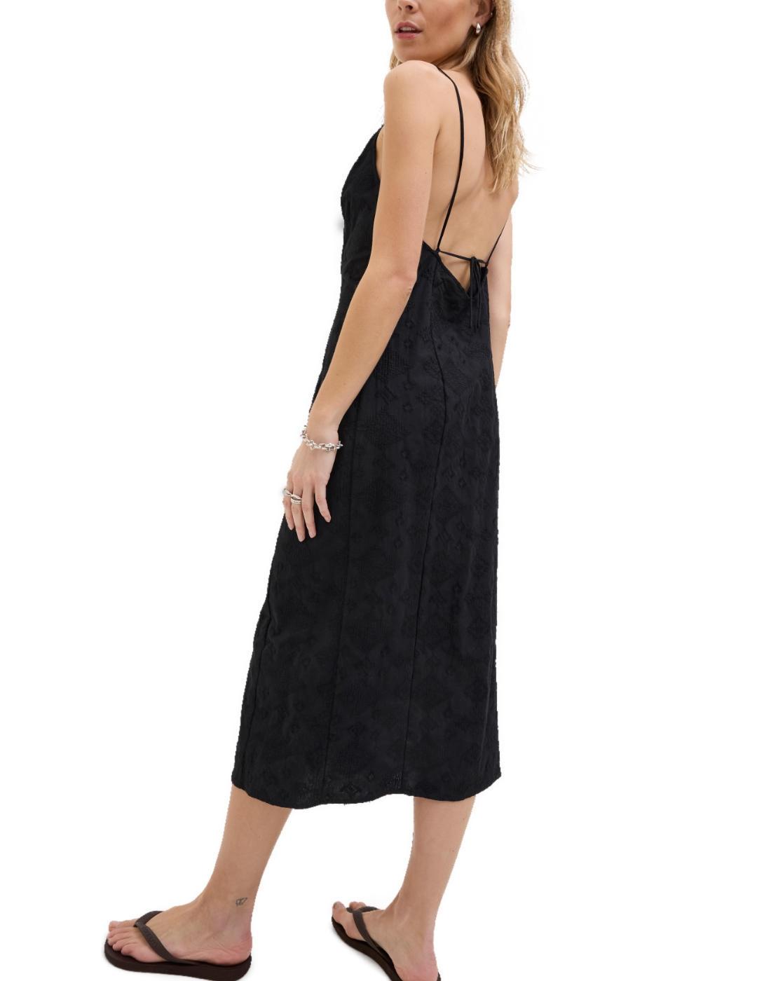 Vestido JJXX Mika midi negro bordado botones para mujer