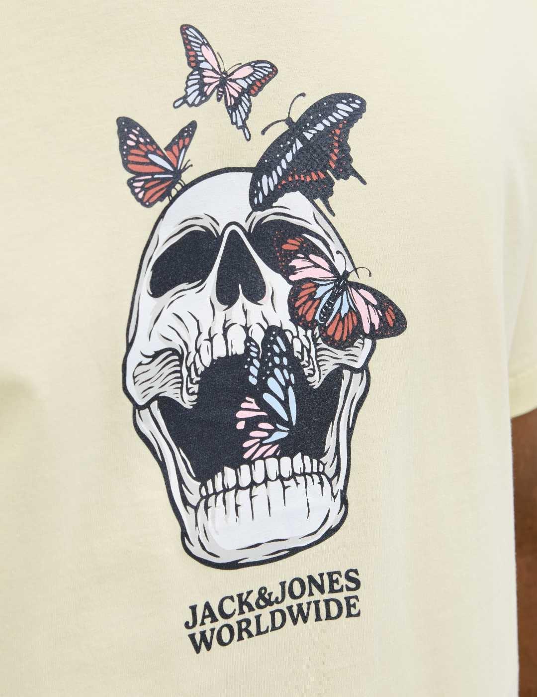Camiseta Jack&Jones Skull beige manga corta para hombre