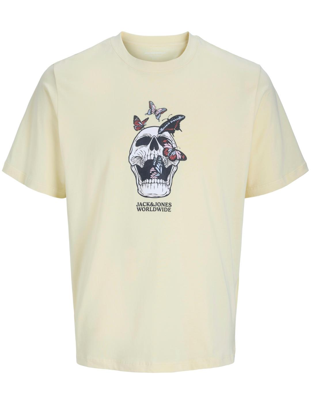 Camiseta Jack&Jones Skull beige manga corta para hombre