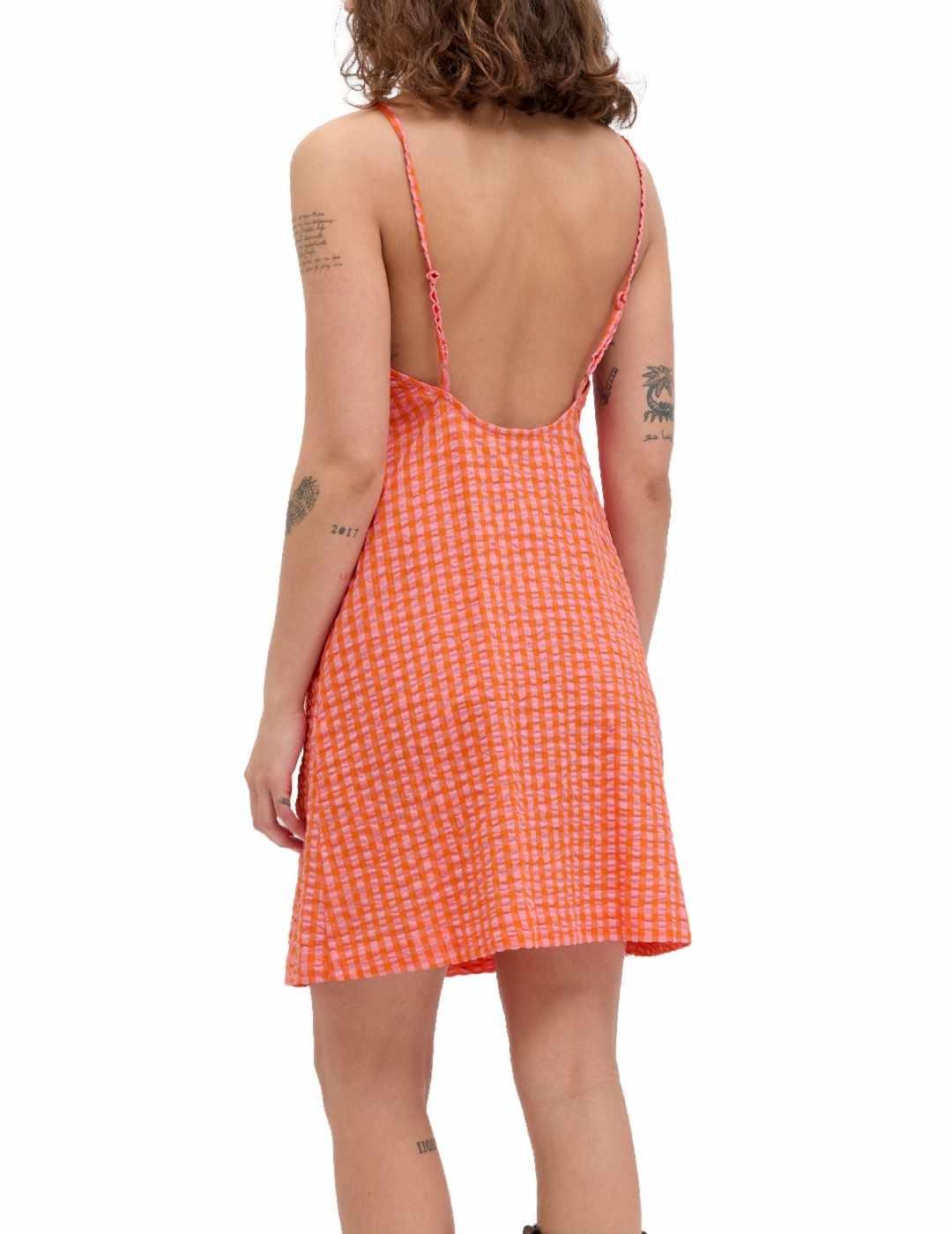 Vestido JJXX petra mini anaranjado vichy tirantes para mujer