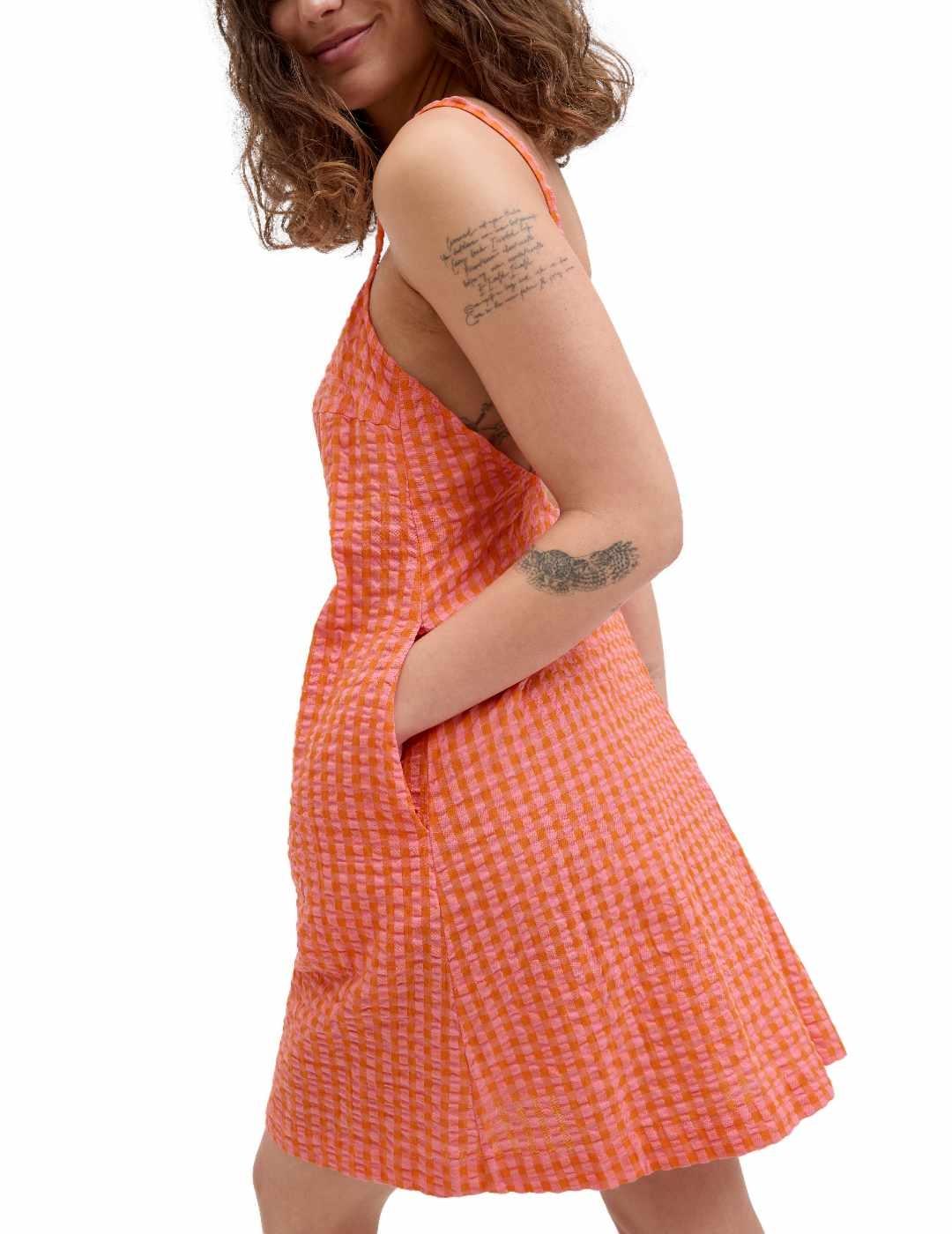 Vestido JJXX petra mini anaranjado vichy tirantes para mujer