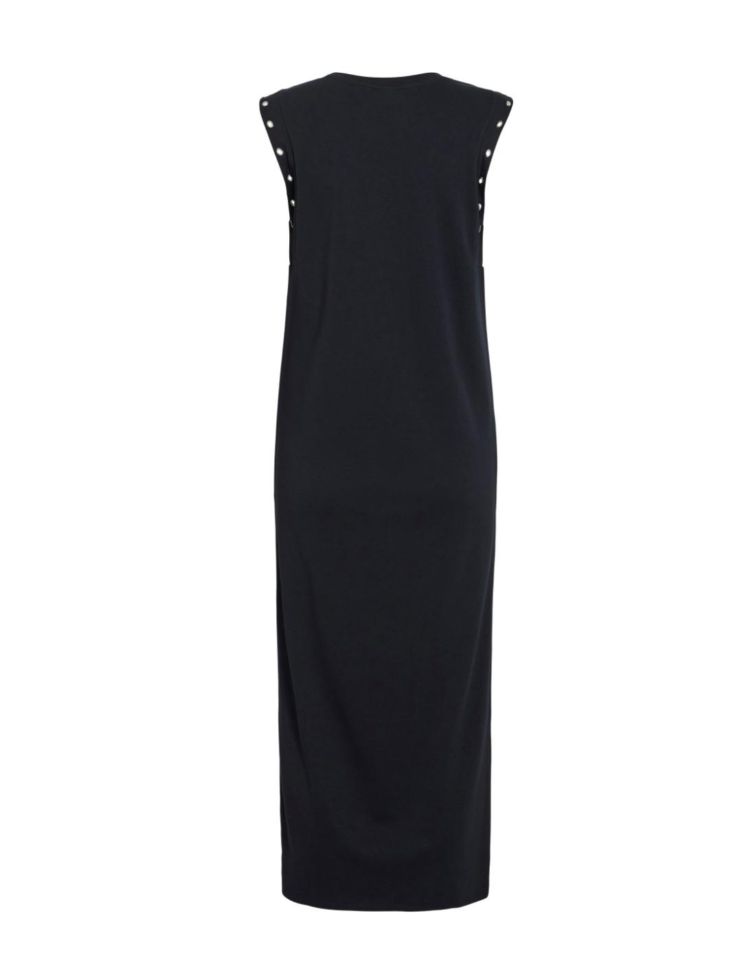 Vestido Vila Eyeletti largo negro tachuelas recto para mujer