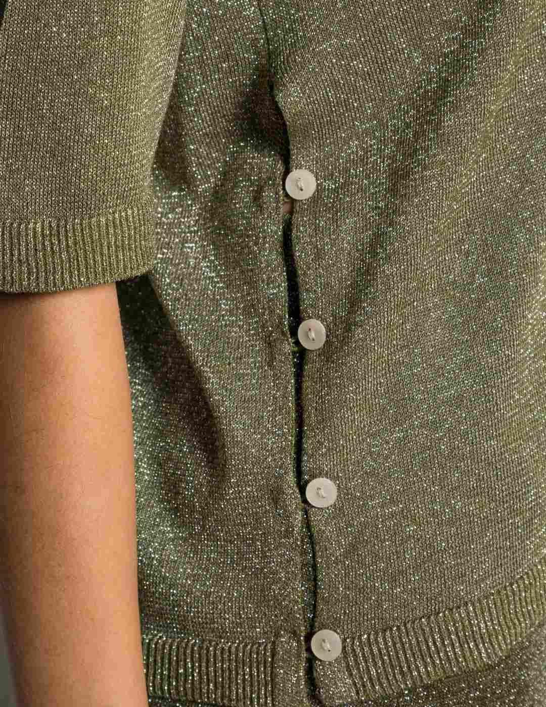 Camiseta Vila Anta cuello V verde manga corta para mujer