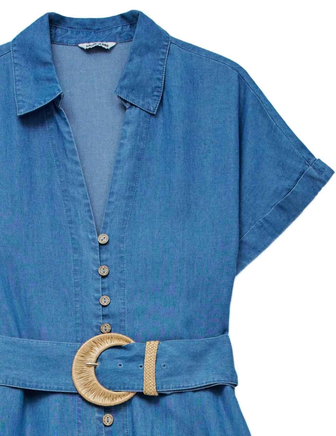 Vestido Salsa denim midi camisero cinturón para mujer