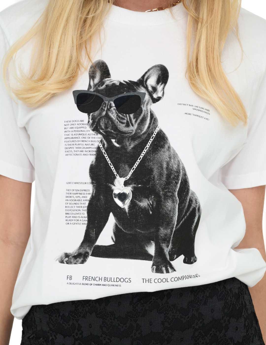 Camiseta Only Donna blanca Bulldog joya para mujer