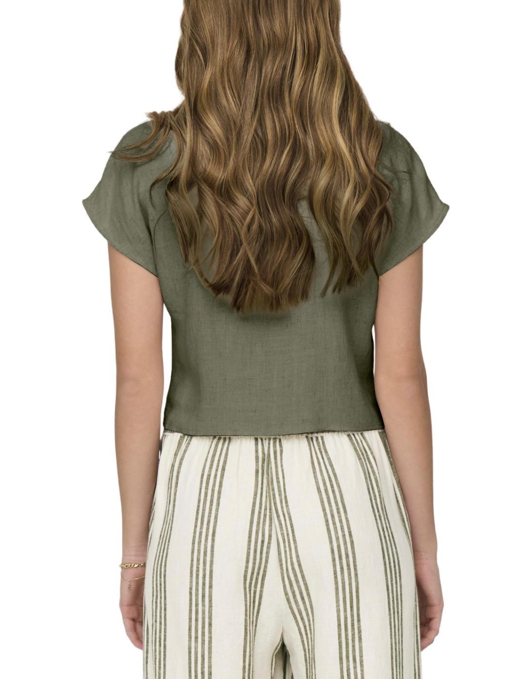 Blusa Only  Siesta verde oliva anudada manga corta de mujer