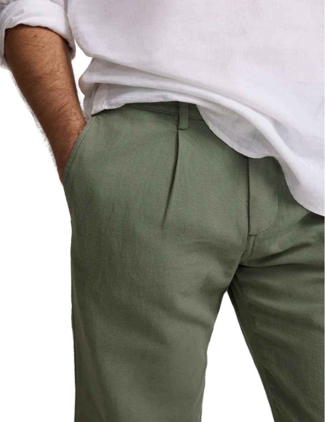 Pantalón Silbon sport chino lino verde militar para  hombre