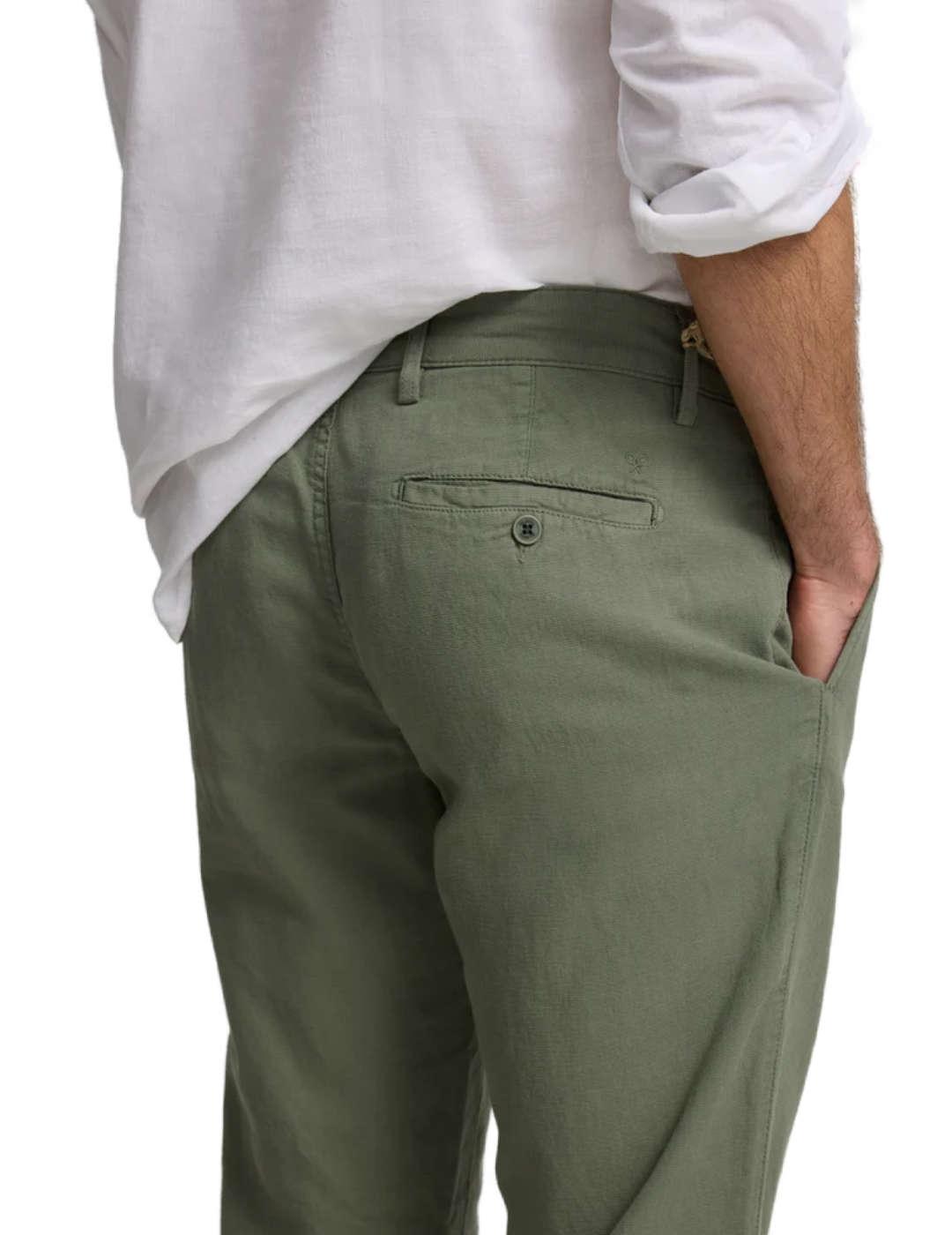 Pantalón Silbon sport chino lino verde militar para  hombre