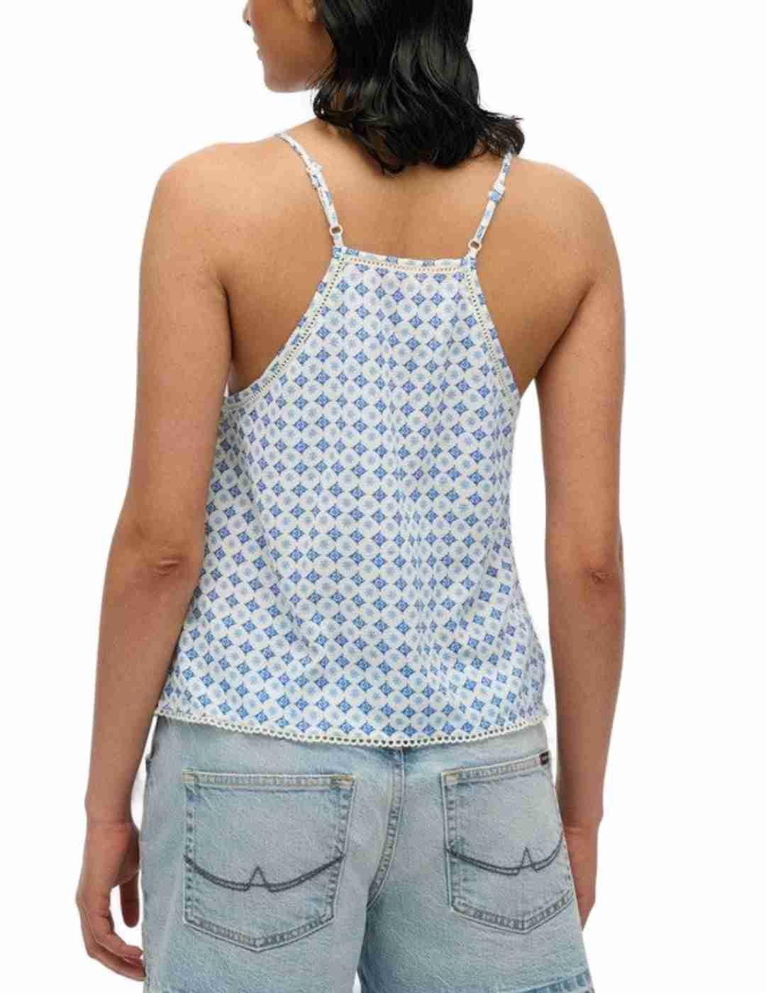 Top Superdry tirantes azul y blanco Ibiza para mujer