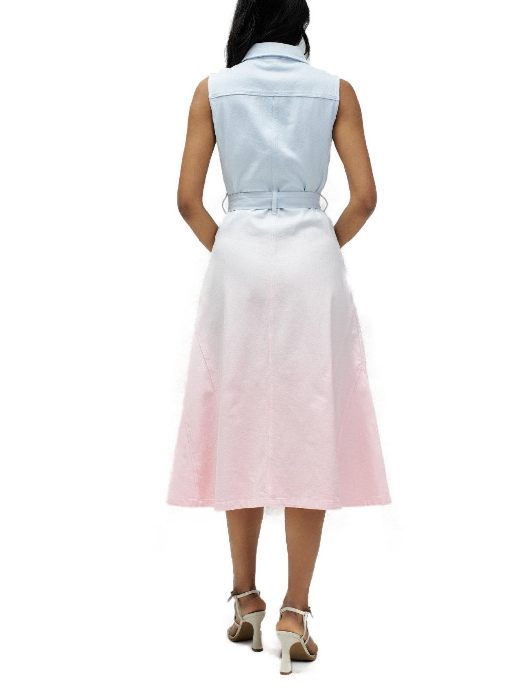 Vestido Salsa denim azul y rosa degradado midi de mujer