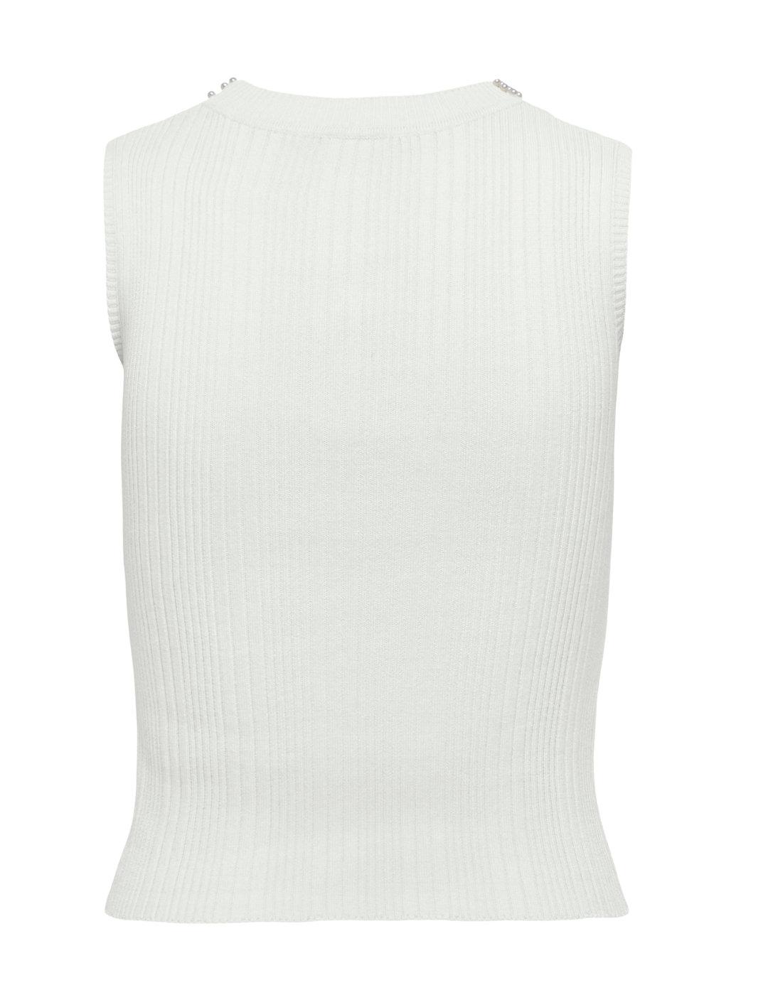 Camiseta Only Meg sisa blanca con perlas de mujer