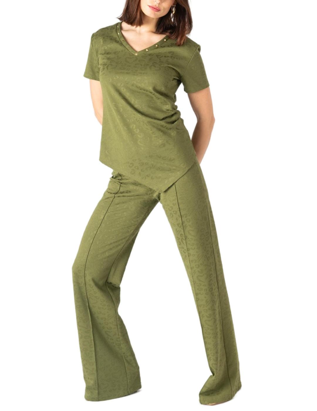 Pantalón Animosa Gueparda verde estampado leopardo de mujer