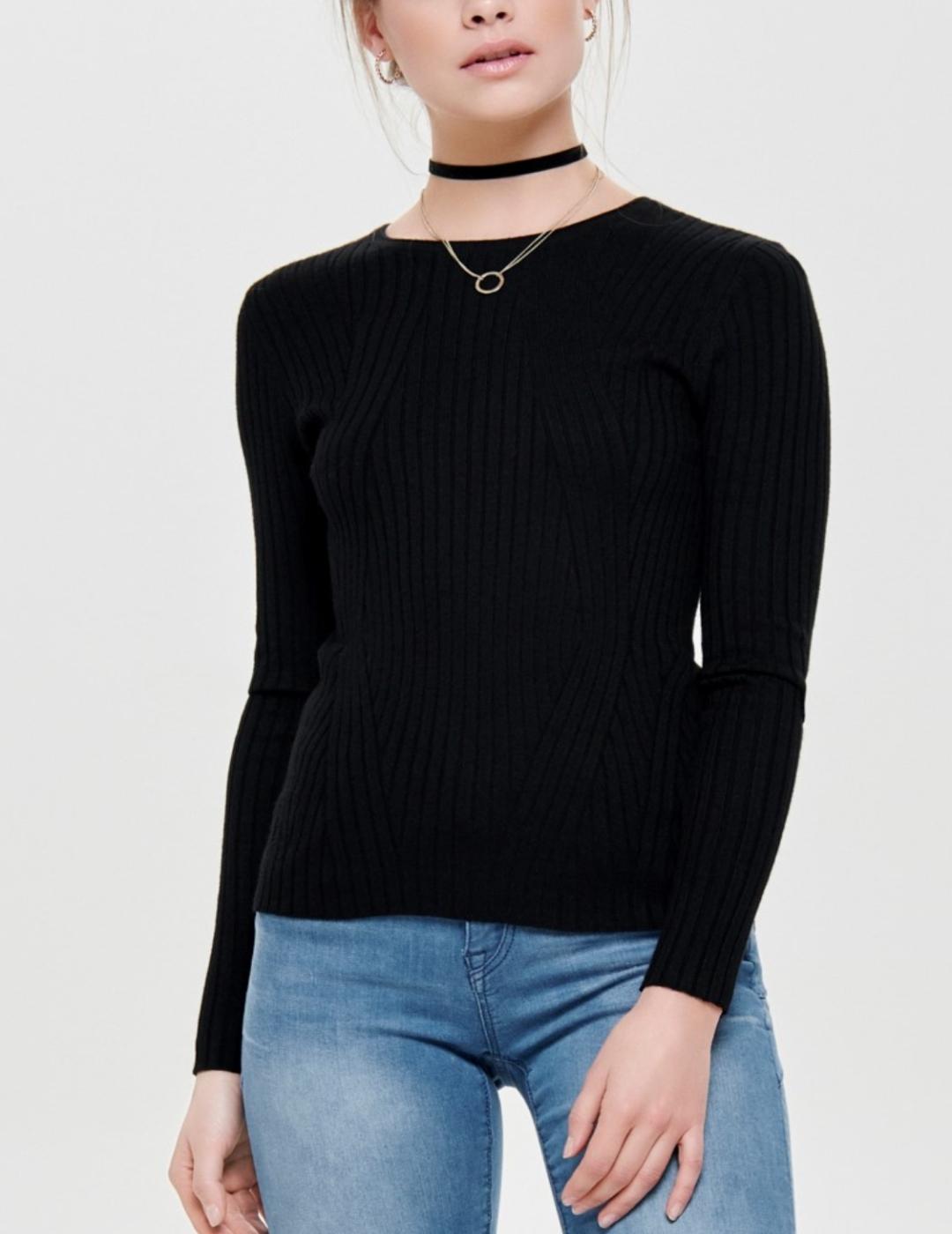 ONLNATALIA L/S RIB PULLOVER BLACK-X