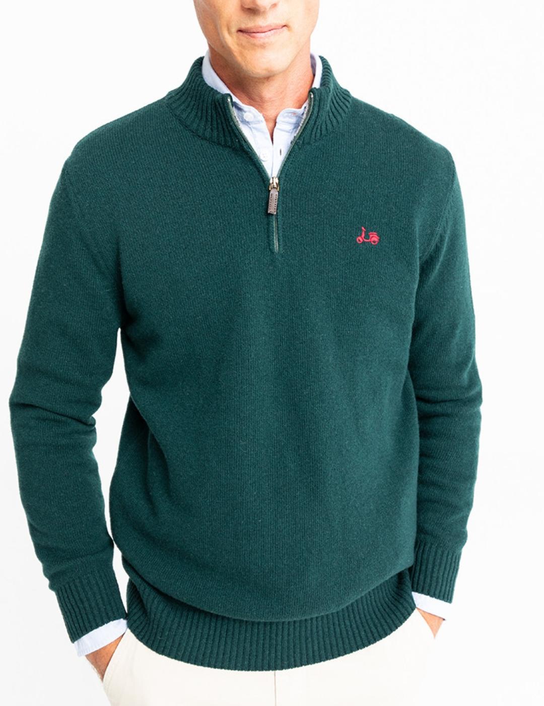 Jersey Scotta zip verde botella para hombre-x