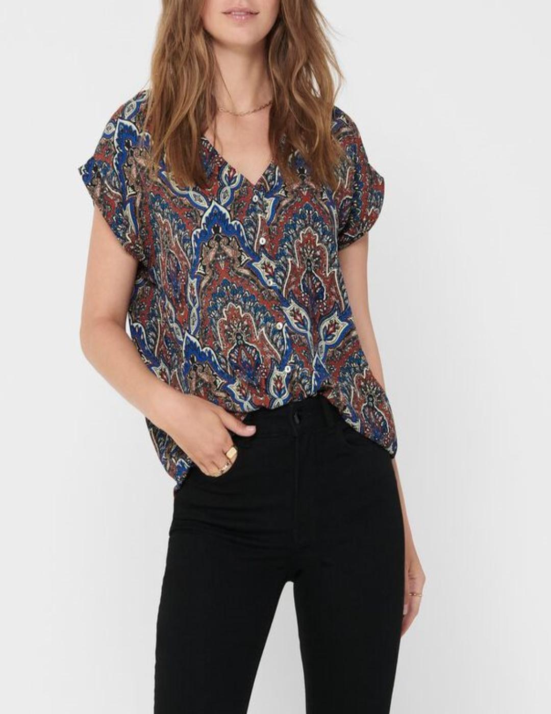 ONLHANNA S/S BUTTON TOP BURNT-W