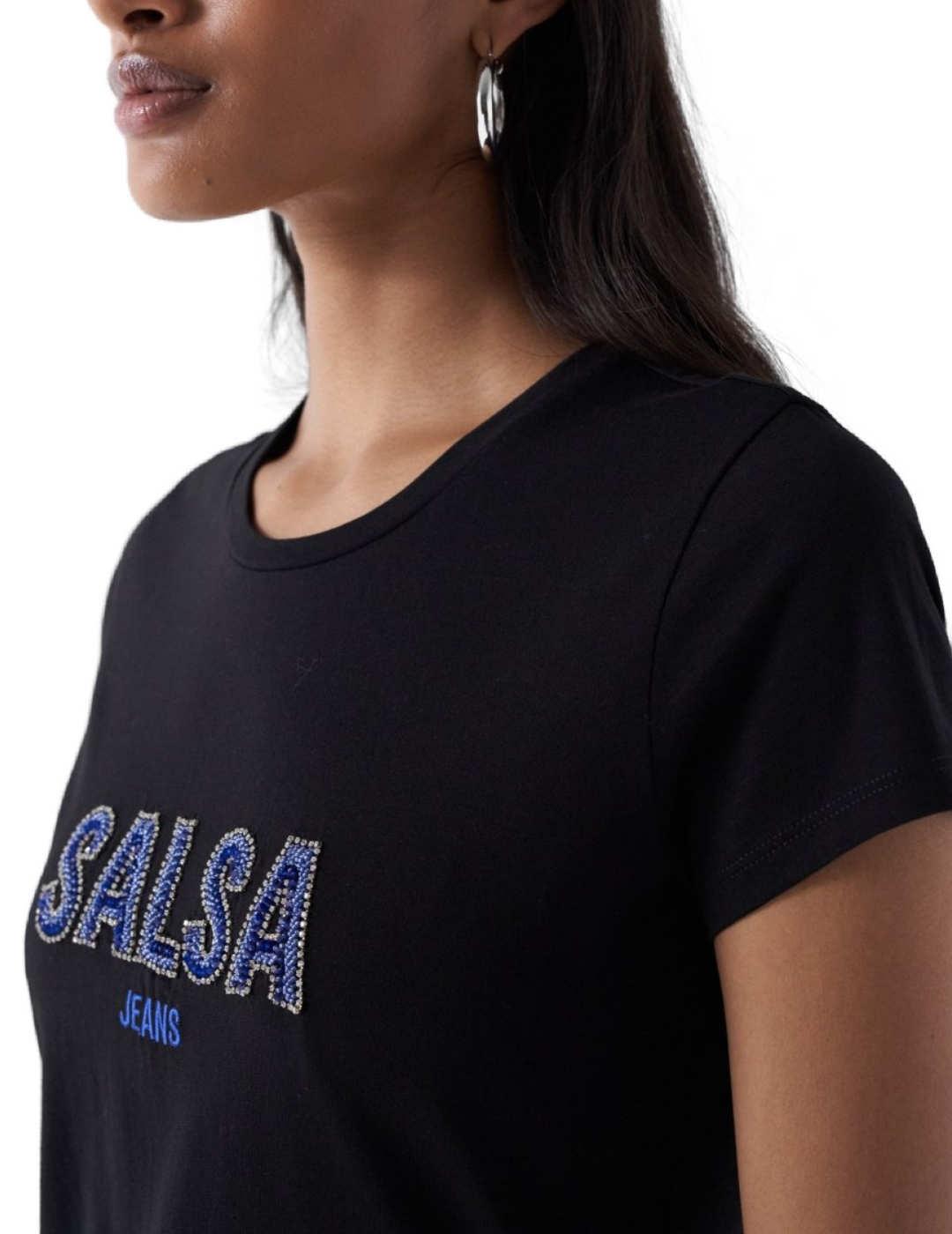 Camiseta Salsa con branding negra manga corta para mujer SALSA para ...